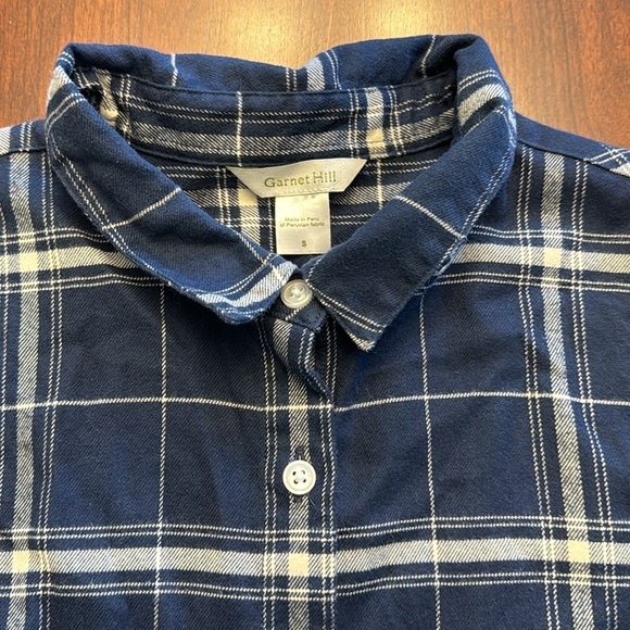 Garnet Hill NWOT Long Sleeve Navy Blue Plaid Flannel Button Down Dress - Picture 5 of 11